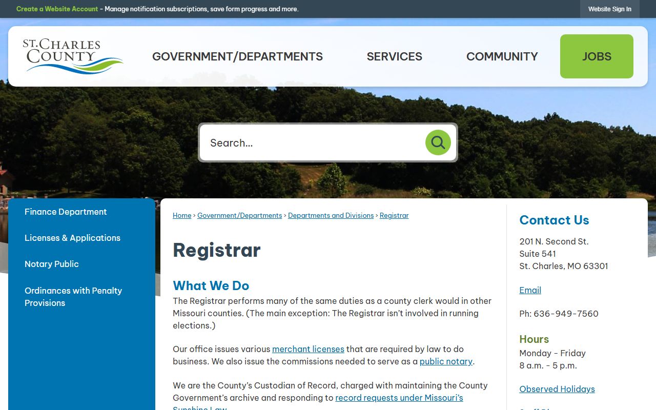 St. Charles County Registrar records request office