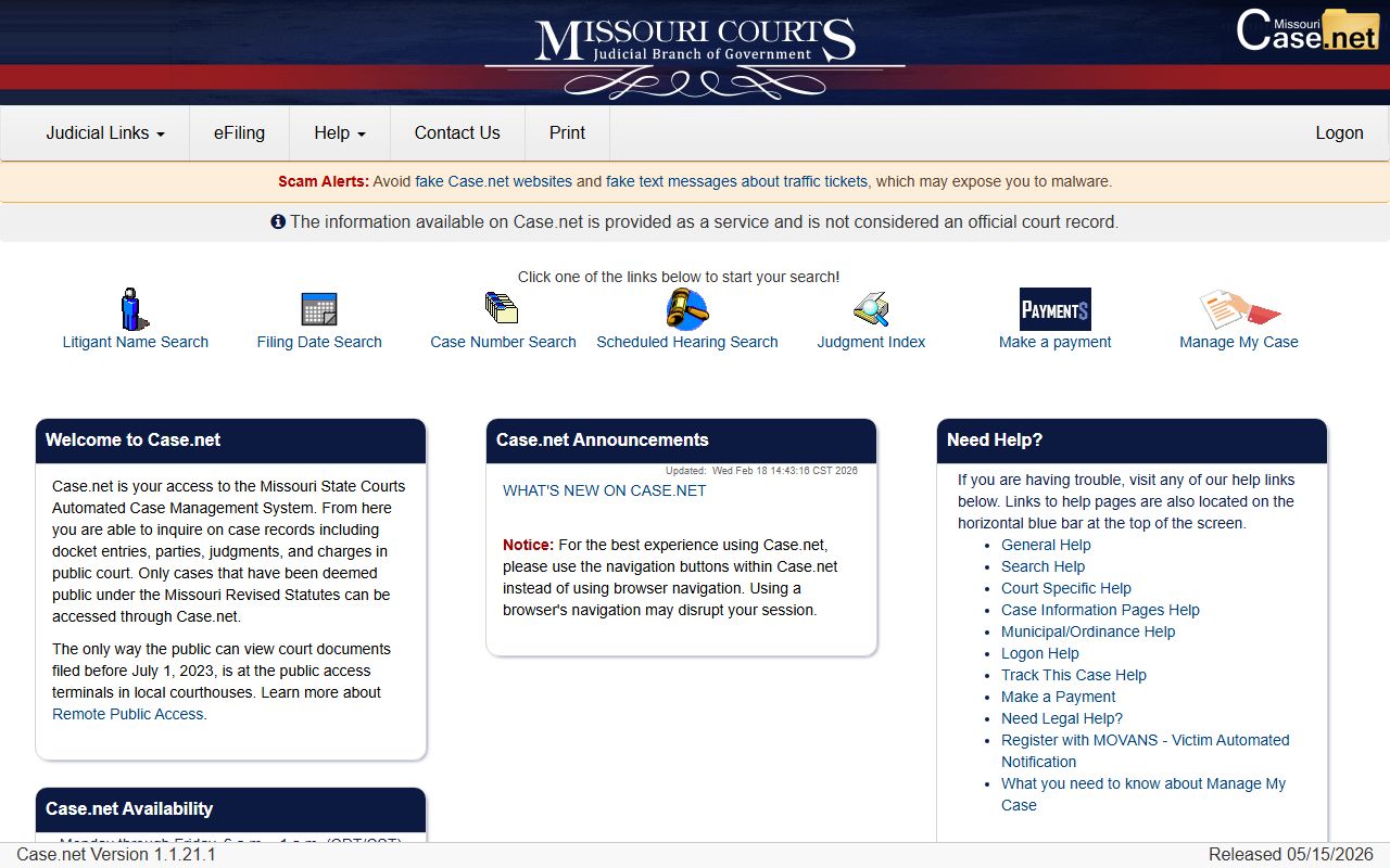 St. Charles County court dockets Missouri Case.net source