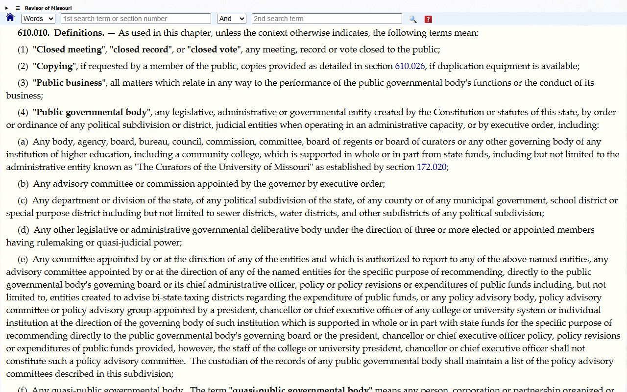 St. Charles County court records Missouri Sunshine Law chapter source