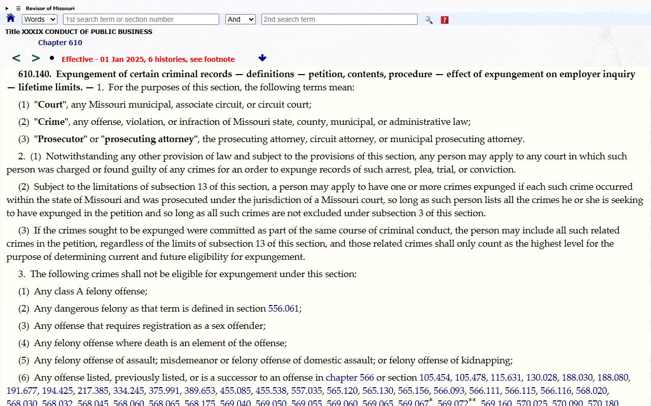 St. Charles County criminal court records Missouri expungement statute source