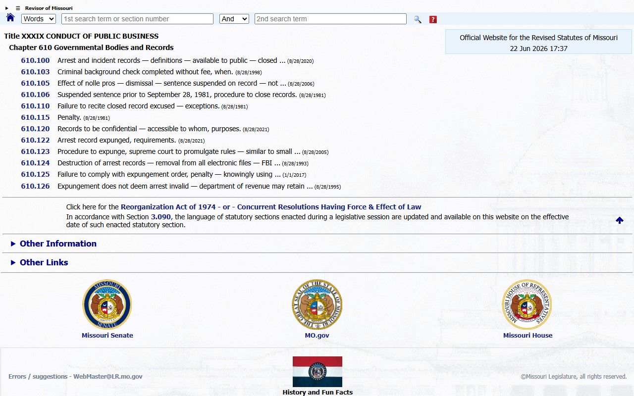 St. Charles County criminal court records Missouri arrest and incident statutes source