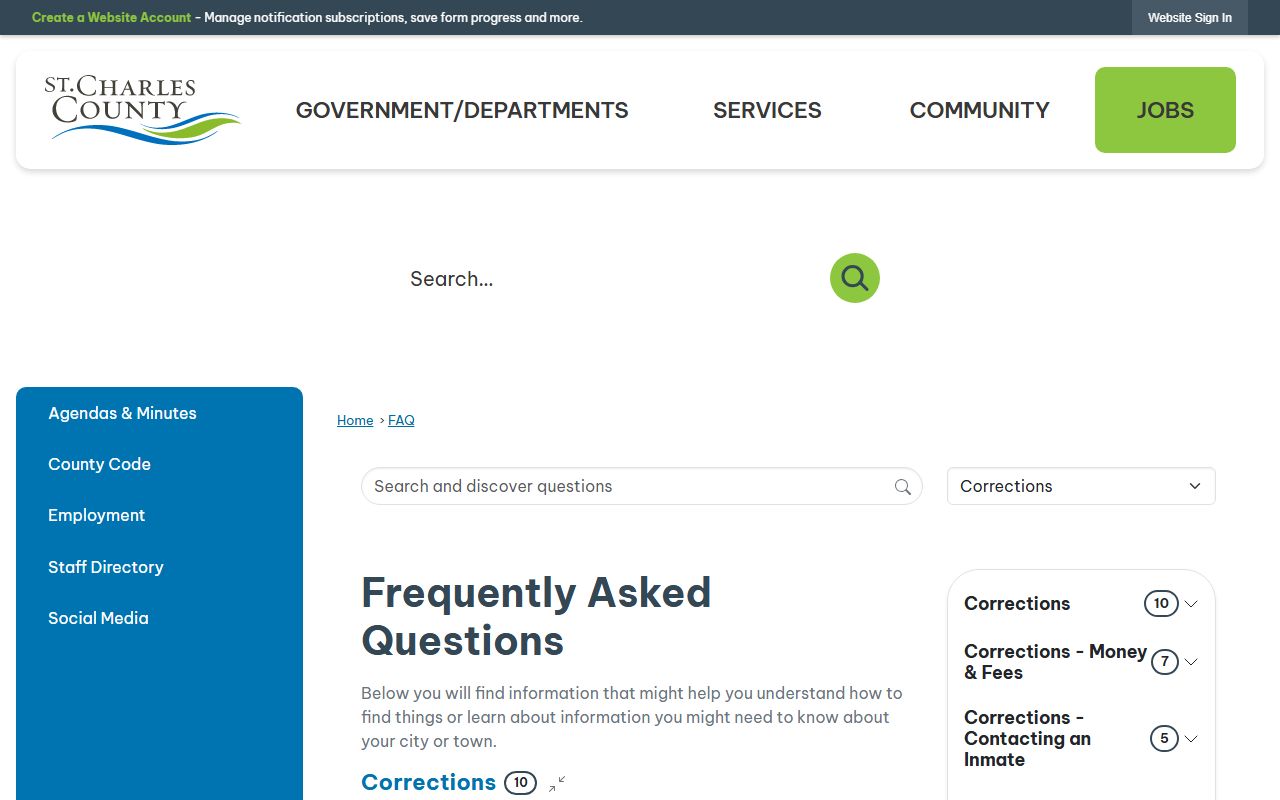 St. Charles County inmate records corrections FAQ source