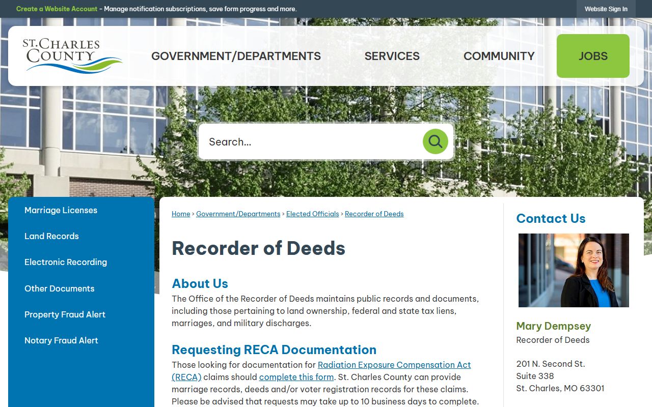 St. Charles County marriage and divorce records Recorder of Deeds office