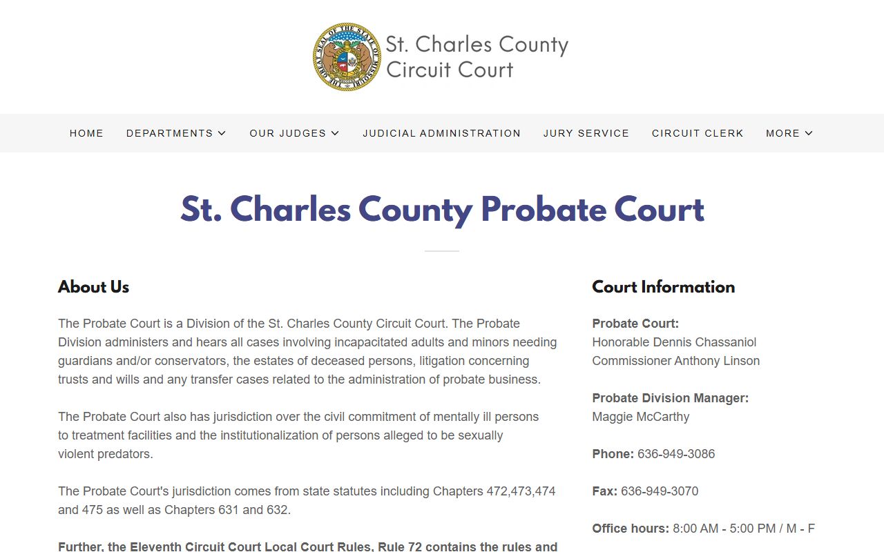 St. Charles County probate records Probate Division court page