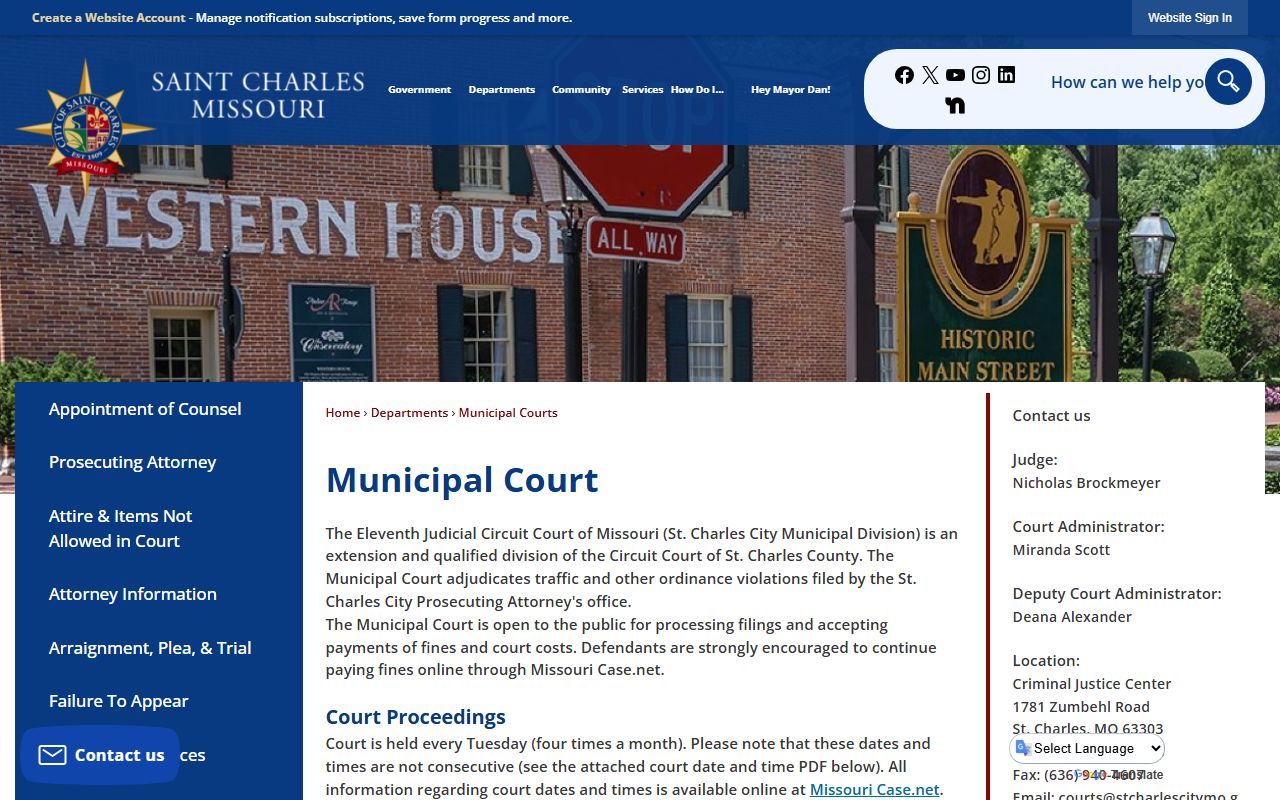 St. Charles County traffic court records City of St. Charles municipal court page