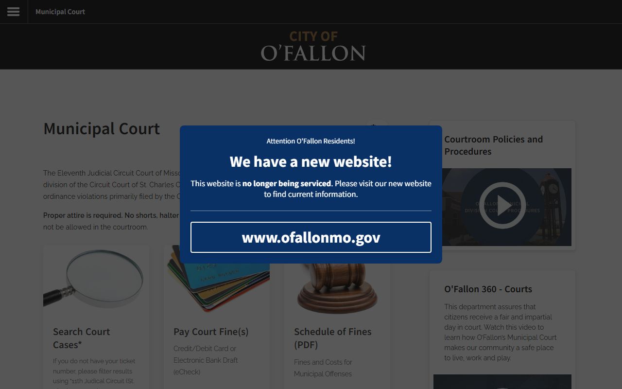St. Charles County traffic court records O'Fallon municipal court page